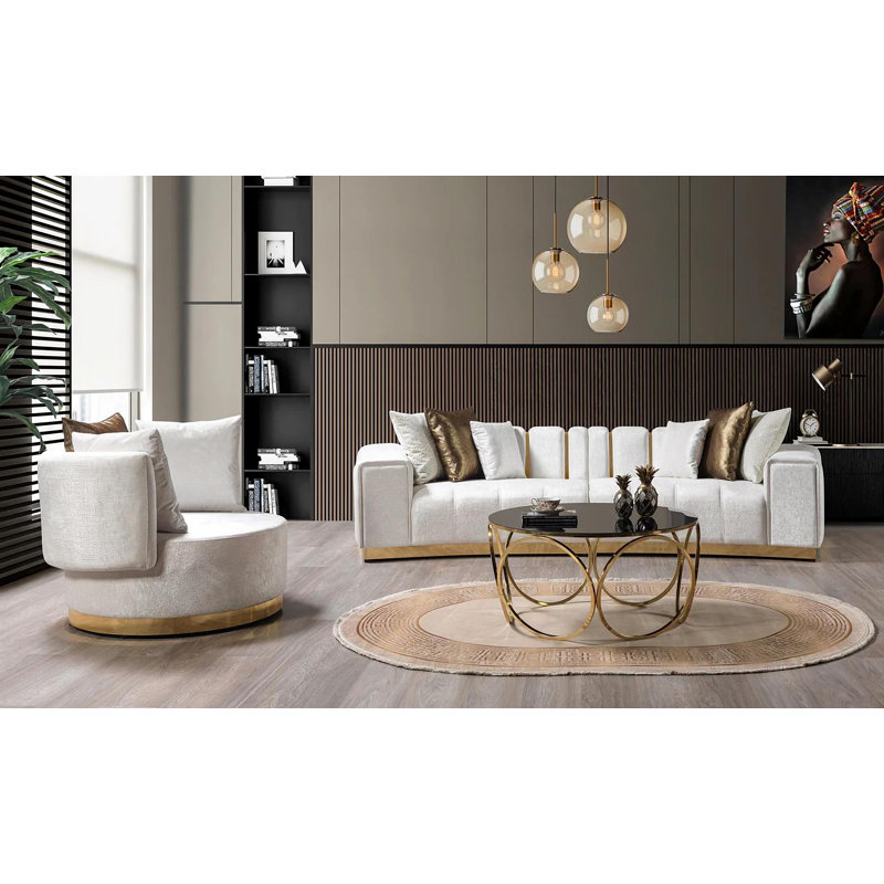 Ensemble modulaire en velours 2 pièces Youna, Velours ivoire