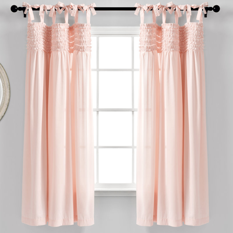 Lydia Ruffle Semi Sheer Curtain Pair, 40'' W x 84'' L, Blush