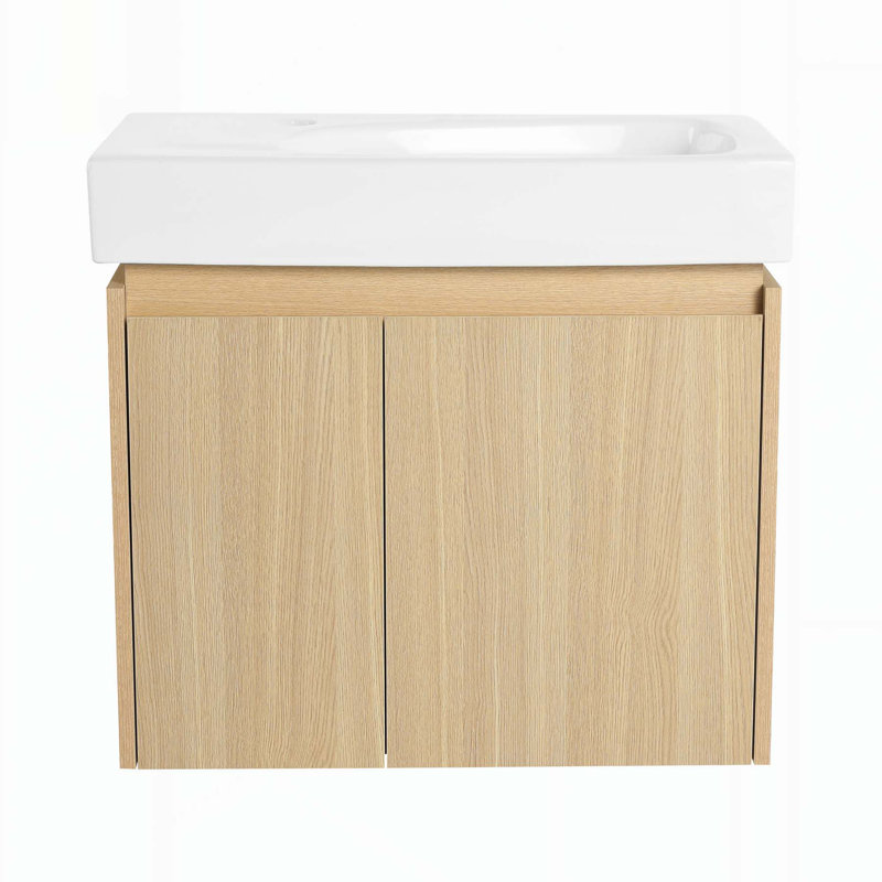 Meuble-lavabo moderne avec rangement efficace et design élégant, Chêne