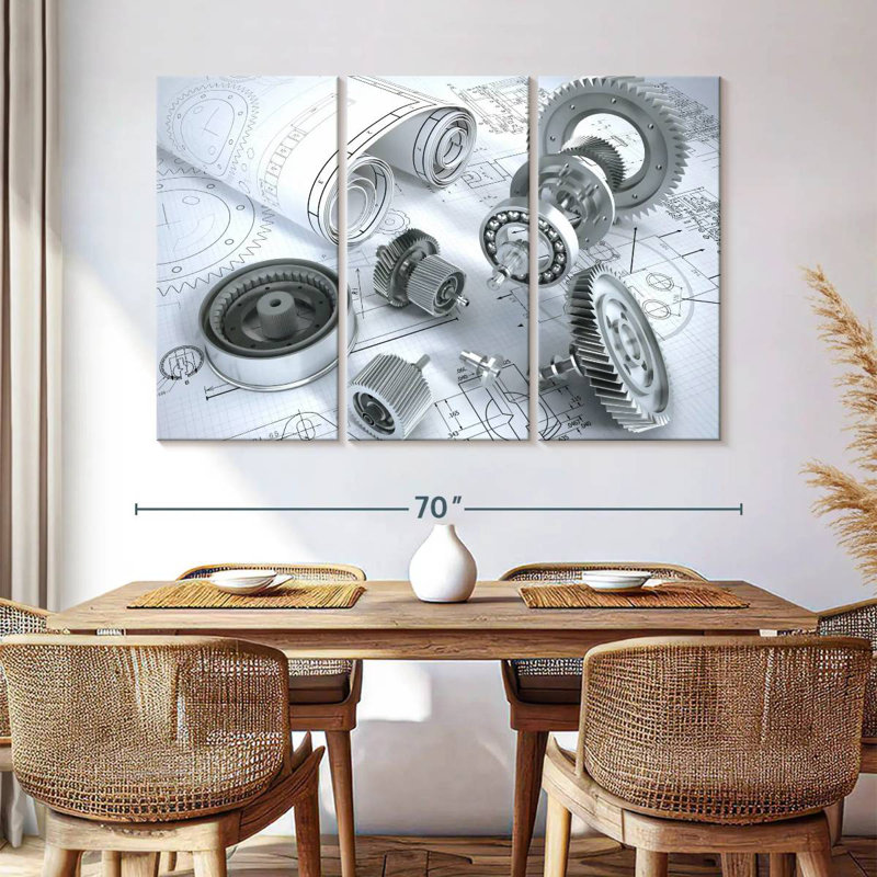 Mechanical Machine Blueprint, 24" H x 38" W