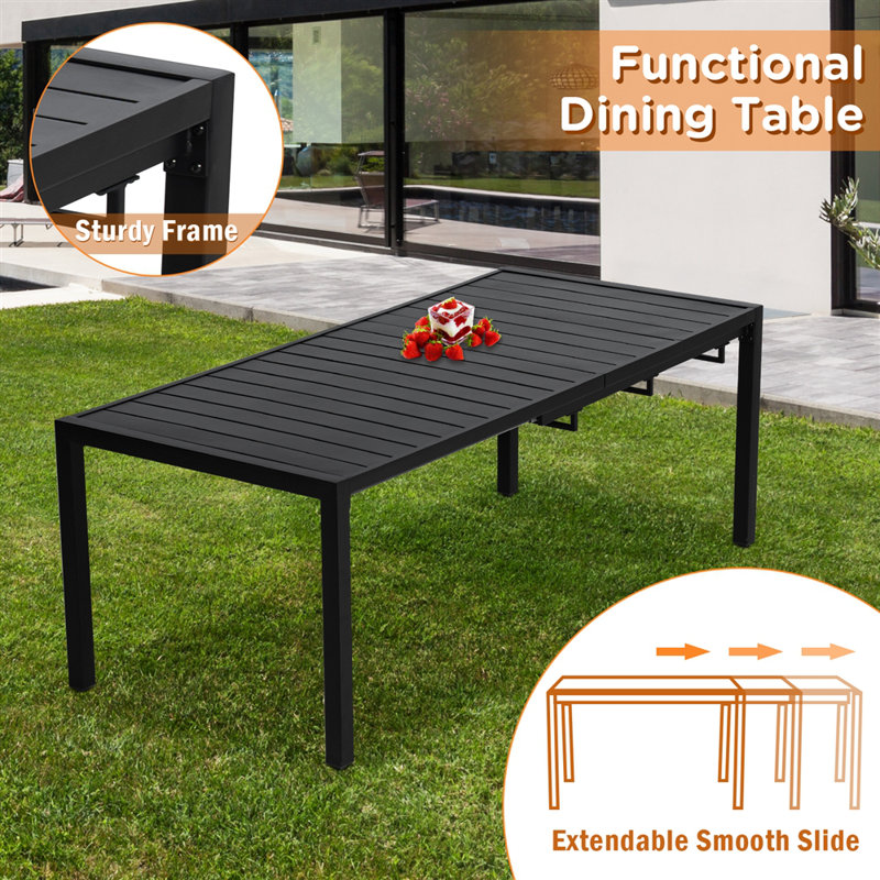 78.8" Rectangular Expandable Patio Dining Table, Heavy Duty Black Metal with Smooth Sliding Track and 500LBS Capacity, Adjustable Outdoor Table for Garden, Lawn, Porch, Deck, Seats 4-8