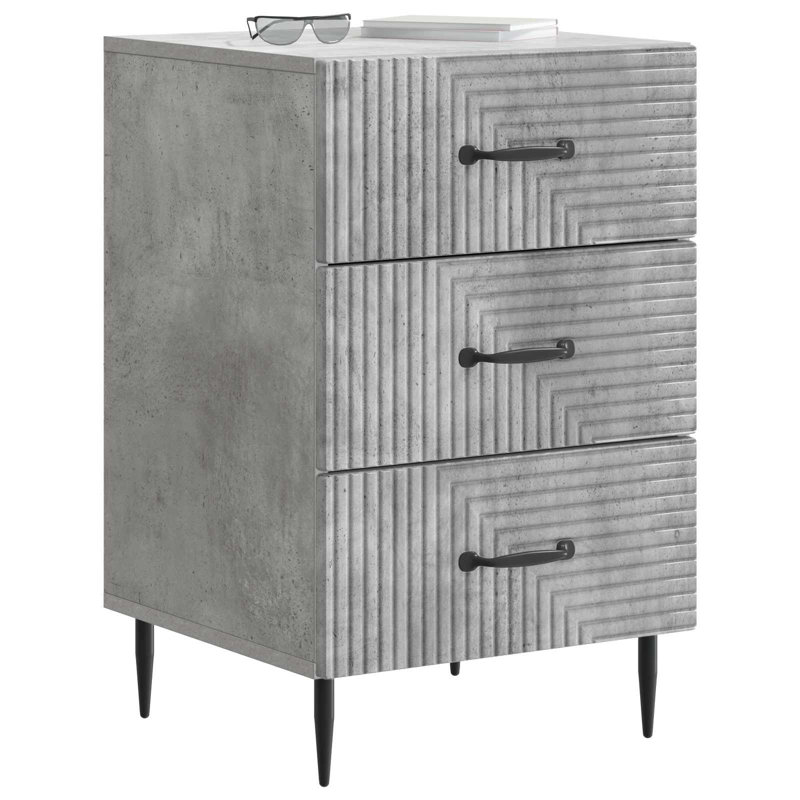 43cm W Manufactured Wood Bedside Table, Concrete Grey
