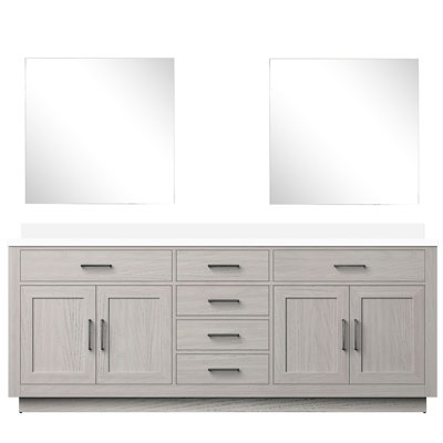 White Oak Double Bath Vanity 84 In. W, 22 D, Comes With Quartz Top, 34 Mirrors And Soft Close Function For Bathroom Beautification Plan W In Oak, Mirrors, Top Upgrading