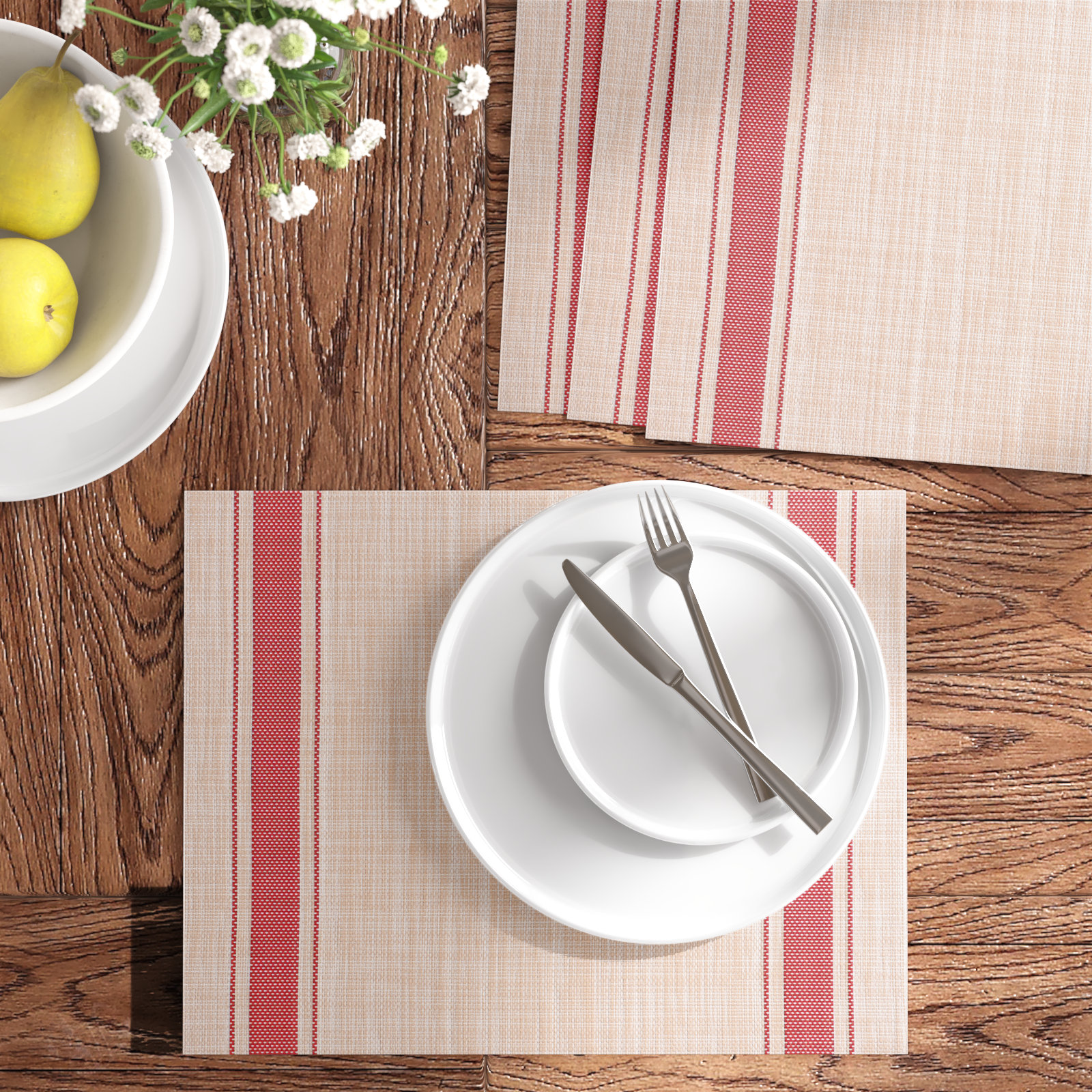 Rialta Stripe 17" Placemat, Beige/Red
