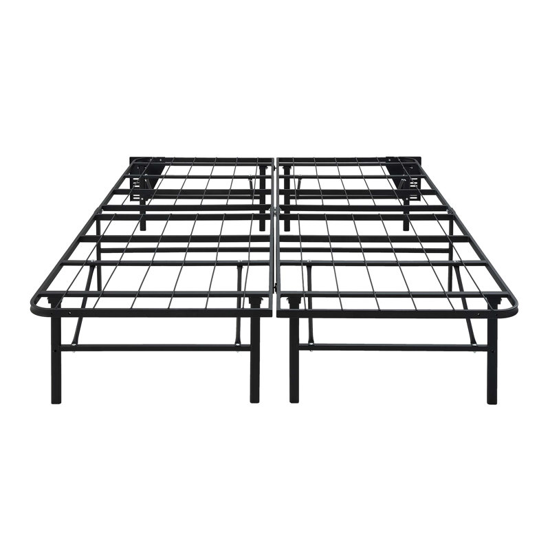 Structure de lit pliable en métal noir grand lit, conception sans profil haut, Grand lit