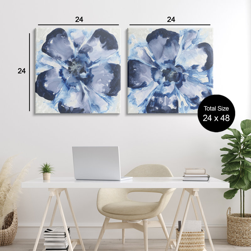 Ensemble de 2 toiles de fleurs de verre bleues, design par June Erica Vess, H 24 po x l 24 po