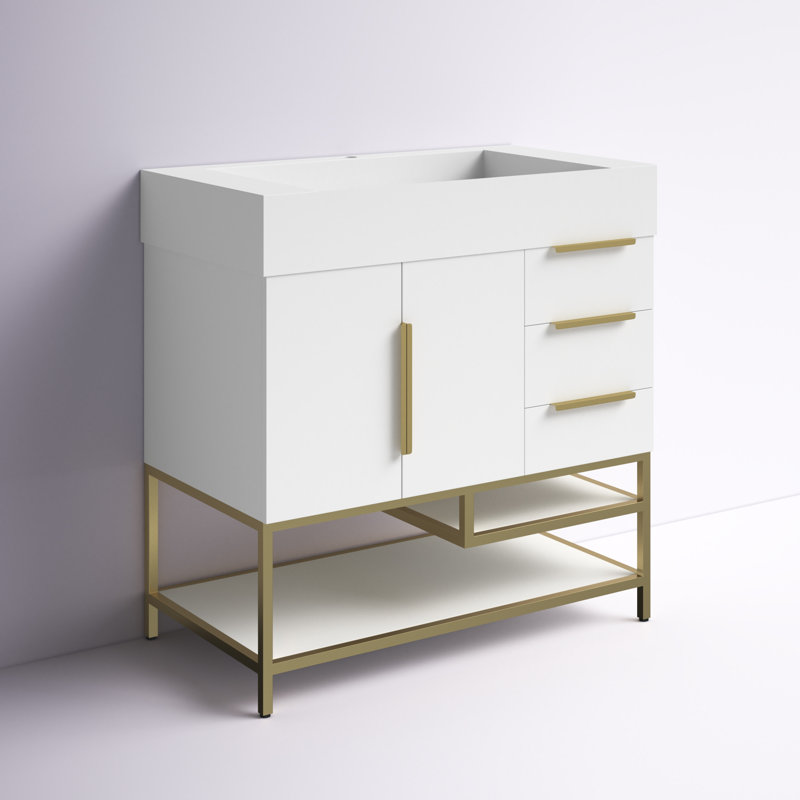 Glasgow 35.5'' Single Bathroom Vanity with Acrylic Top, White, White