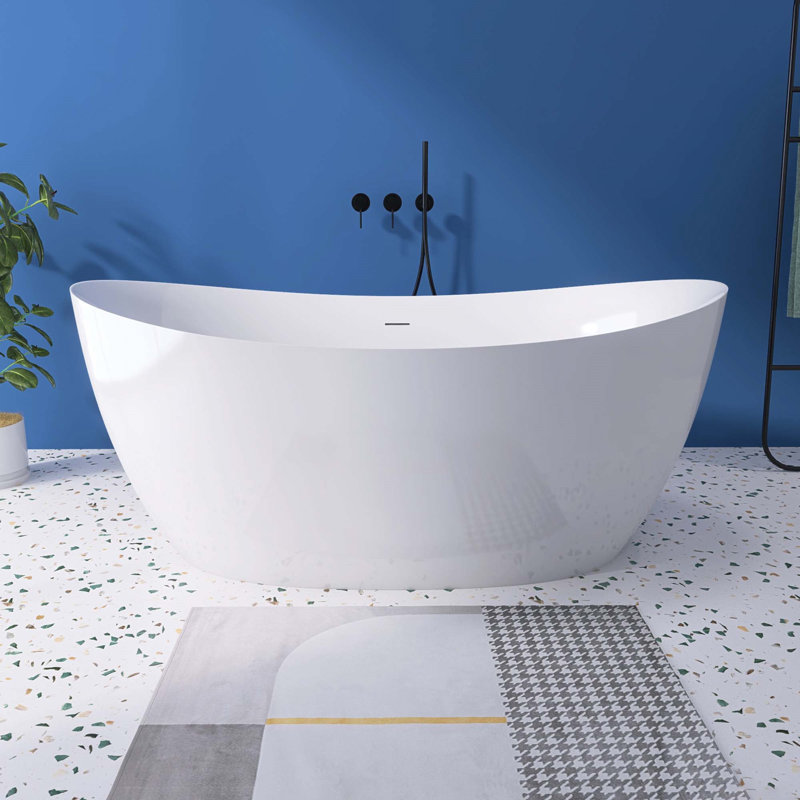 69" Acrylic Free Standing Tub - Classic Oval Shape Soaking Tub, Adjustable Freestanding Bathtub With Integrated Slotted Overflow