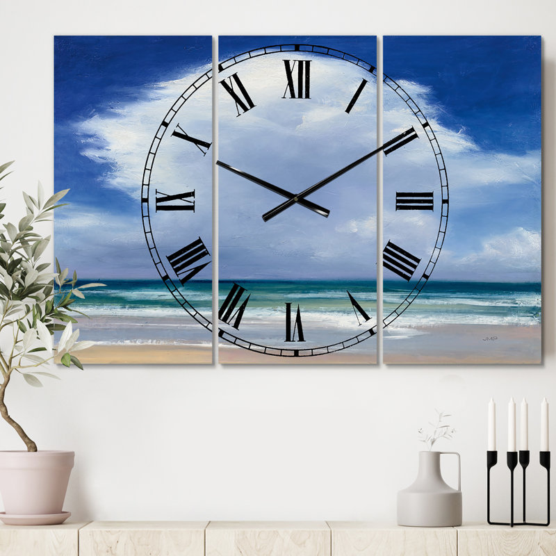 Très grande horloge murale de 28 po 3 pièces Beach Clouds II