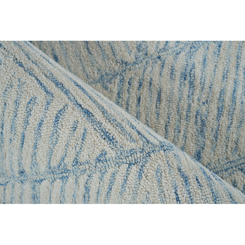 Kascata Hand Tufted Geometric Area Rug in Blue/Ivory, Rectangle 6' x 9'