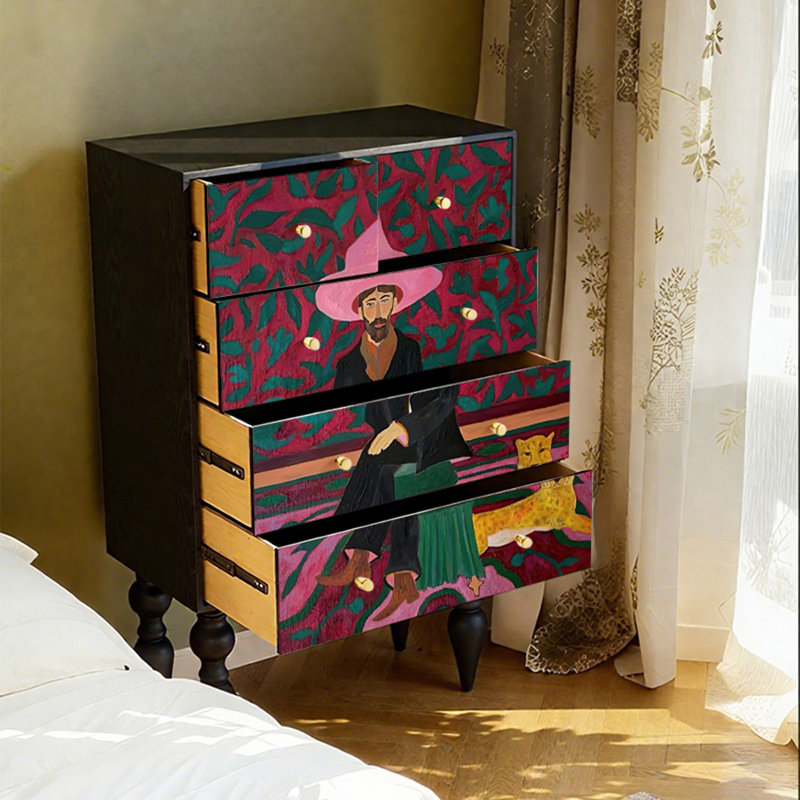 Armoire de rangement à cinq tiroirs en bois de frêne