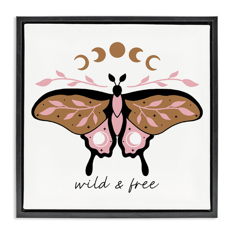 Art mural sur toile Wild & Free Moth, H 18 po x l 18 po, Cadre flottant noir de jais