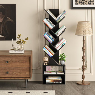Bibliothèque sur pied à 10 niveaux avec étagère sur pied | Support à livres en bois Grand rangement pour la chambre à coucher, le salon et le bureau personnel; Rangement compact pour livres et petits décors, blanc