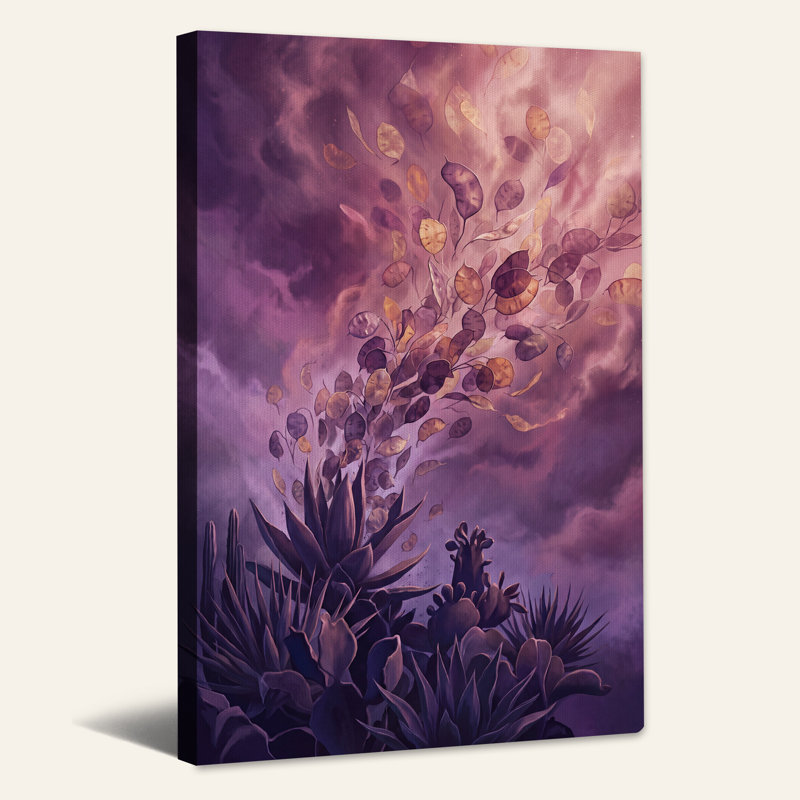 Art sur toile, plantes et feuilles tourbillonnantes mauves, H 36 po x l 24 po