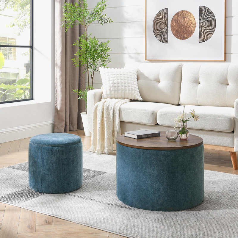 Table basse ronde avec rangement 2 pièces, Bleu foncé