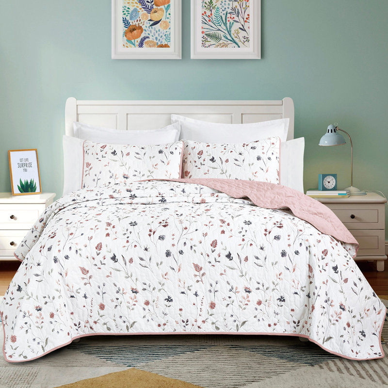 Ensemble de courtepointe à motif floral Blush Sprig, Grand lit