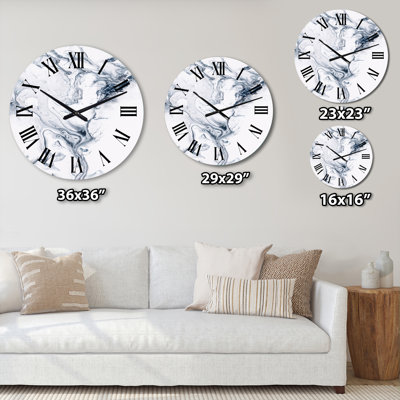 Marble Liquid Art in Shades Of Grey Ii - Modern Wall Clock