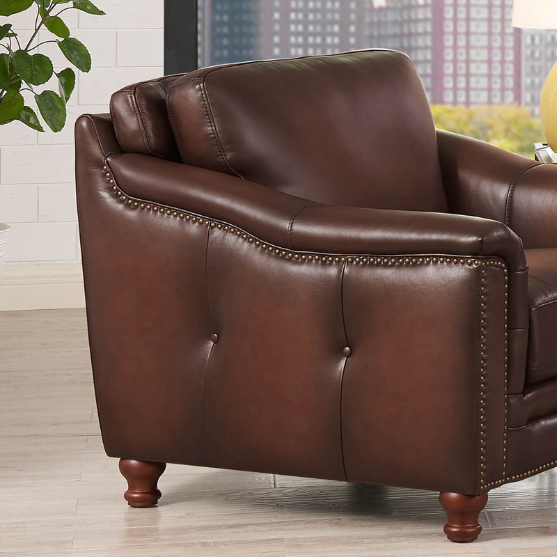 Alpert Top Grain Leather Chair, Brown Genuine Leather