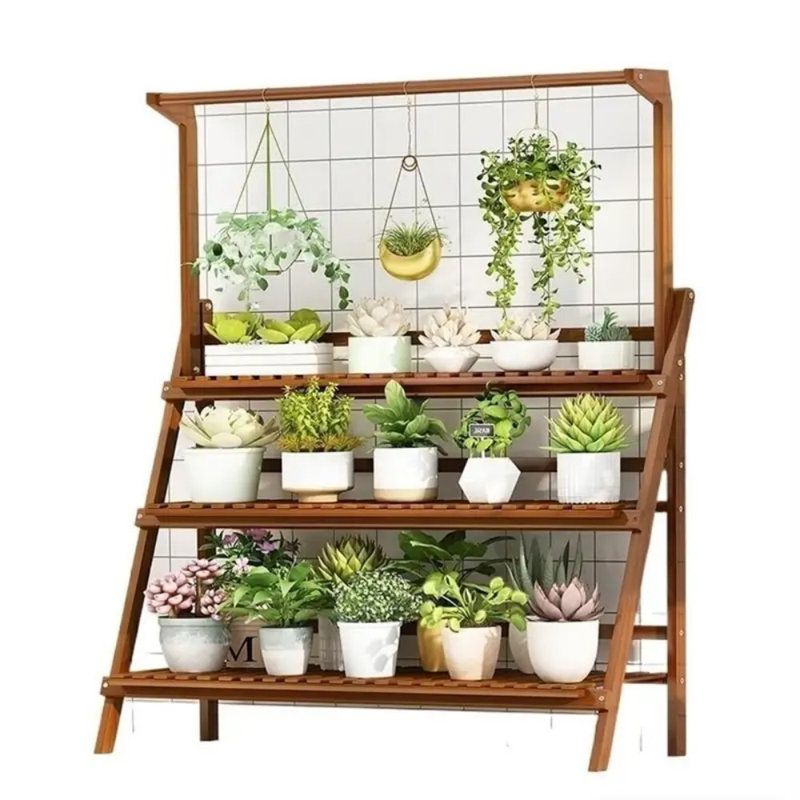 Support de pot de fleurs pliable en bambou échelle pour support de jardinière, Brun