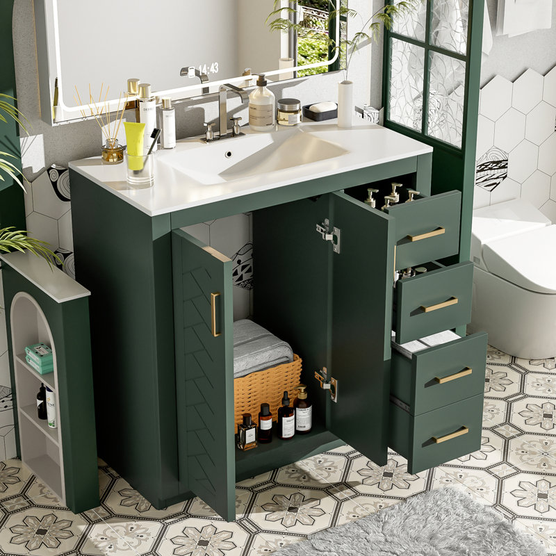 Meuble-lavabo de salle de bain avec lavabo en céramique intégré