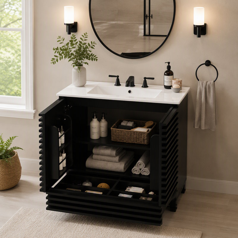 Freestanding Standard With Ceramic Top, Black
