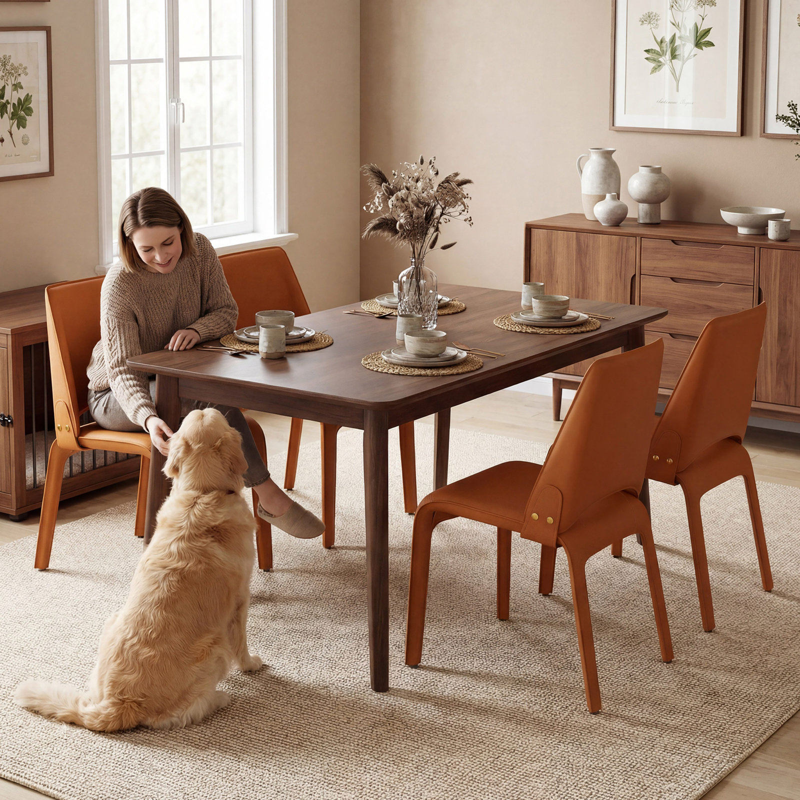 Vannes Vegan Leather Dining Chair, Orange, 4, Minimal Assembly Needed