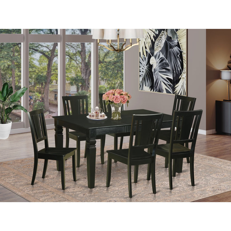 7 Piece Kitchen Table Set Consist of a Rectangle Dining Table with Butterfly Leaf and 6 Dining Chairs, Black, 7