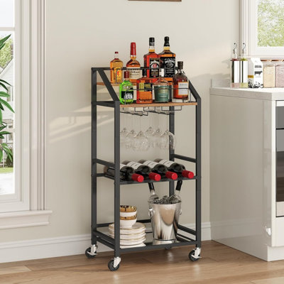 Bar Cart with Mirrored Shelf, Wheels by 17 Stories