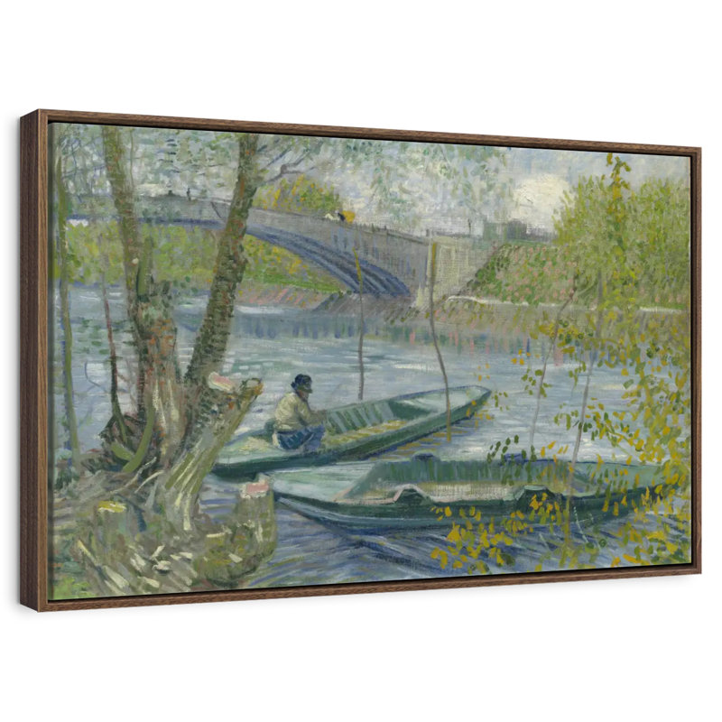 Fishing In Spring, Floating Frame Walnut, 43" X 29"