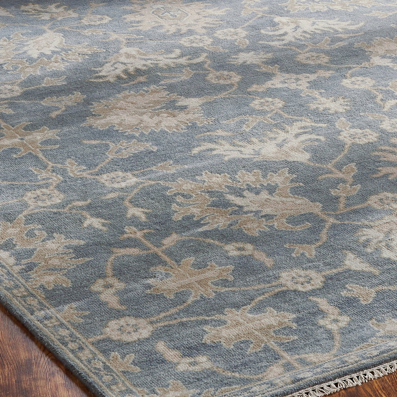 Faucett Wool Oriental Area Rug in Blue, Rectangle 9' x 12'