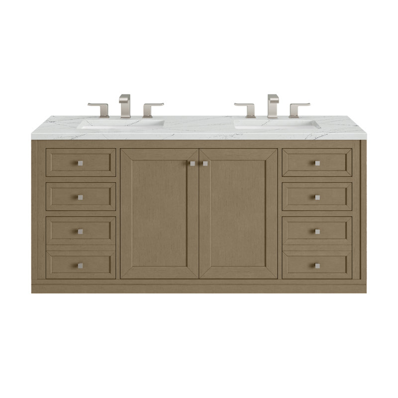 Chicago 60'' W Double Vanity, Charcoal Soapstone, 8" Widespread, Walnut Whisper