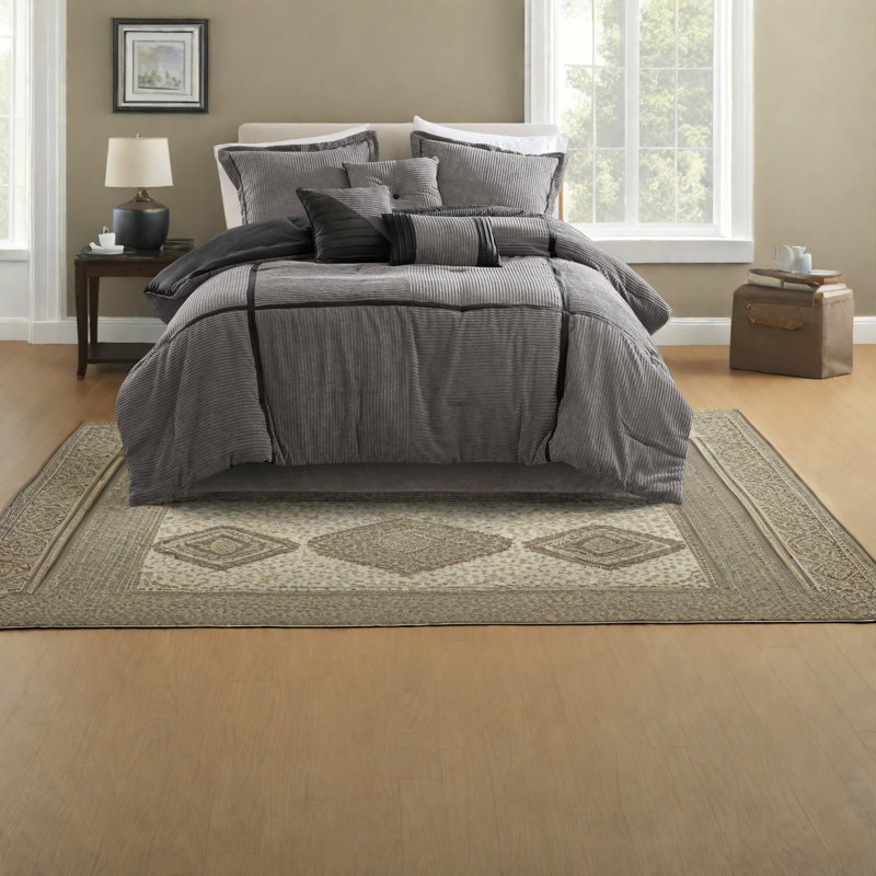 Luxurious Grey Micro Corduroy Bedding Sets, Polyester King Size, Modern Comfort For Home