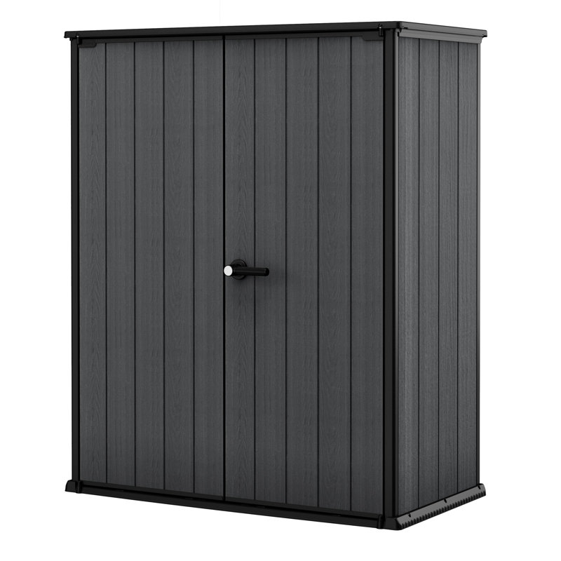 Keter Cortina Alto Veritcal Durable Resin Outdoor Storage Shed With Floor and Double Doors for Garden Patio Furniture and Tools, Graphite