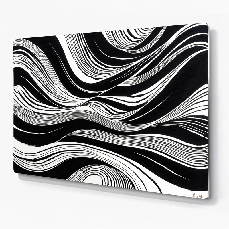 Art mural horizontal rayé noir et blanc gris