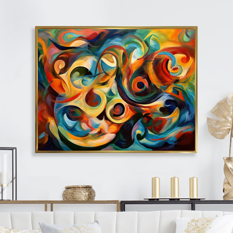 Exploration de la liquidité abstraite jaune IV - reproduction, H 24 po x l 32 po x P 1 po, Toile avec cadre flottant or