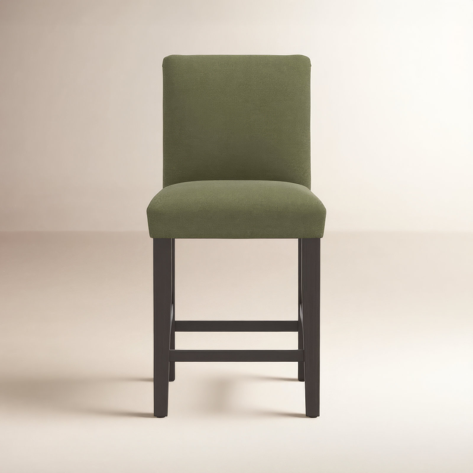 Hadrien Upholstered Stool, Counter Stool (26" Seat Height), Zuma Laurel Textured Linen, Black Wood