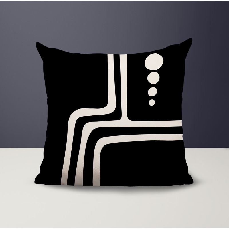 Oreiller carré réversible intérieur / extérieur Tobe Minimalist, H 17 po x l 17 po, Noir/Blanc cassé