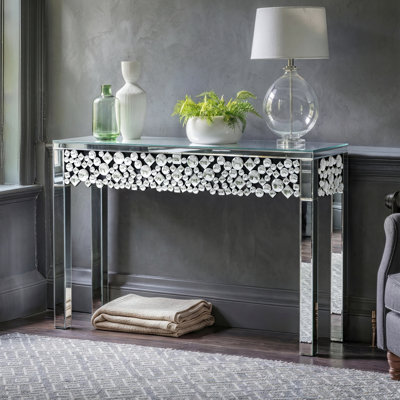 Yolanta 47.24" Glass Console Table With Crystal Frame for Behind Sofa Couch Entryway Mirrored Home Decor Modern Glam Stylish