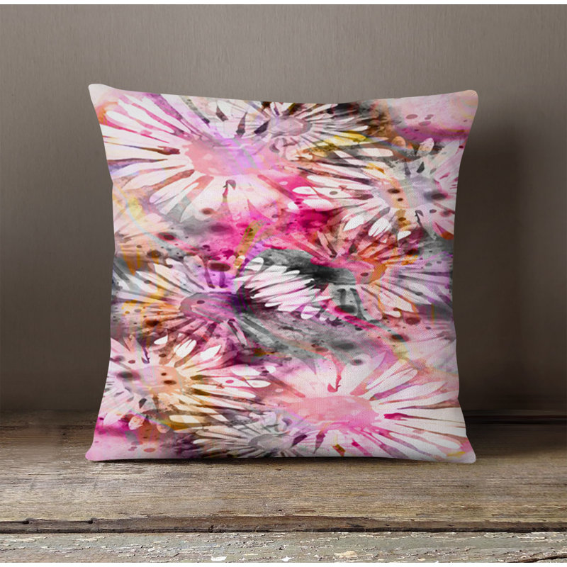 Throw Pillow With Insert, Pink Floral/Abstract 2, 18"H x 18"W
