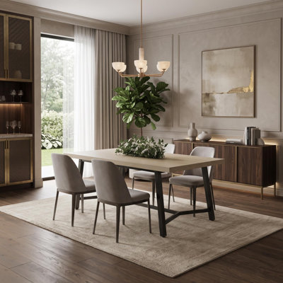 71" Wood Dining Table with Metal Legs for 6-8 People, Farmhouse Kitchen Table with Rounded Safety Edges, Heavy-Duty Industrial Rectangular Dinner Table with Recessed Footrest for Dining Room, Office,