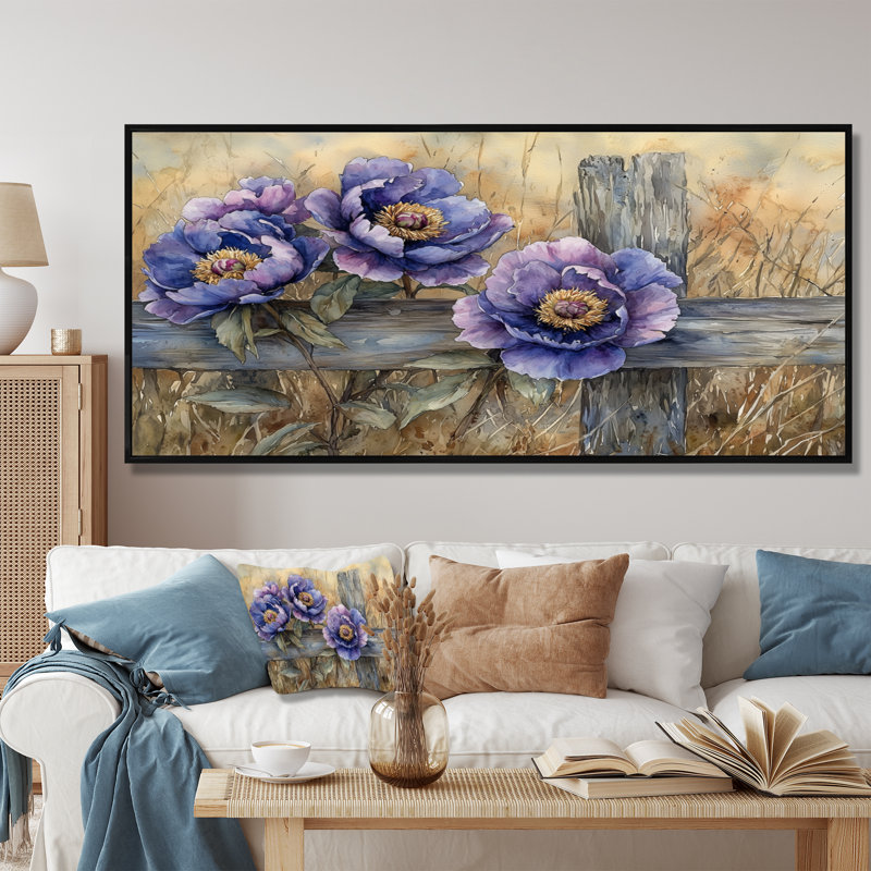 Jacoline - Floral Oversized Canvas Prints, Noir, noir, noir, noir, H 28 po x l 60 po, Impression encadrée flottante