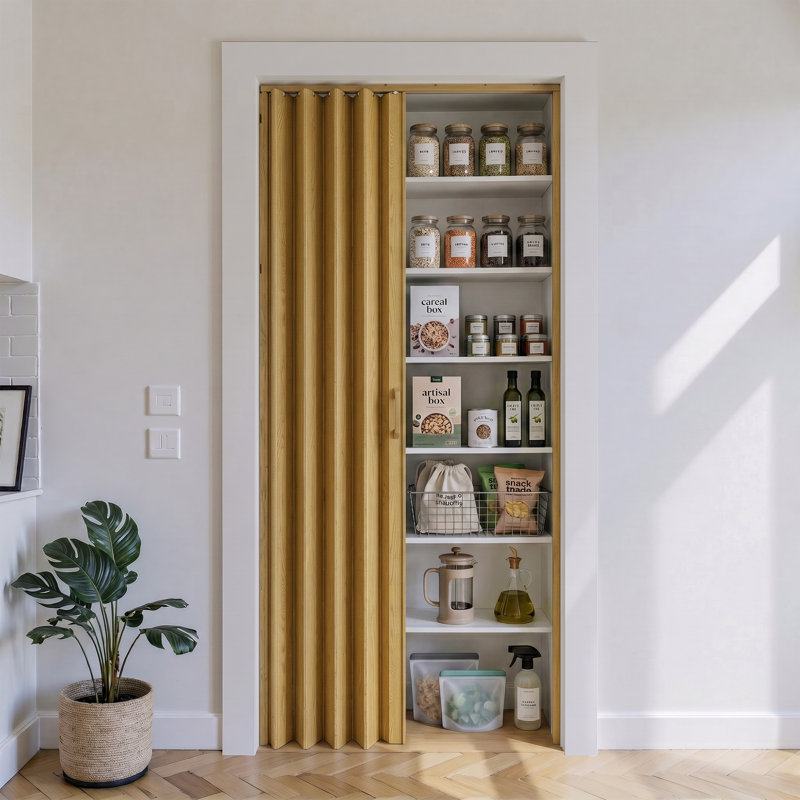Porte accordéon pliable en PVC / vinyle H 80 po, 36 po x 80 po, Chêne
