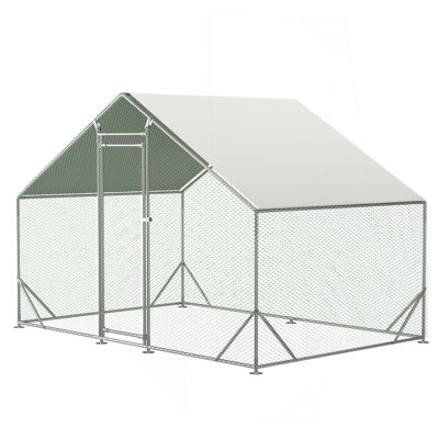 Grand poulailler en métal, poulailler sans rendez-vous, cage à poules en forme de poule en fil de fer galvanisé, cages à lapins avec couvercle imperméable et anti-ultraviolet pour l'extérieur (L 10 pi x l 6,6 pi x H 6,56 pi)