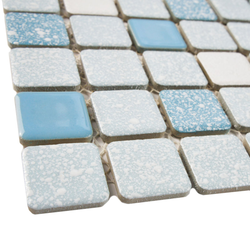 Crystalline Square 1.1" x 1.1" Porcelain Grid Mosaic Wall & Floor Tile, Blue/White