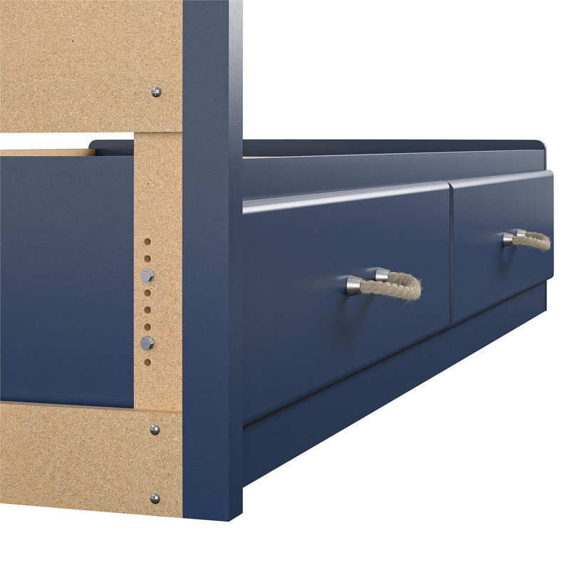 Blue Twin Platform Bed with Storage Drawers