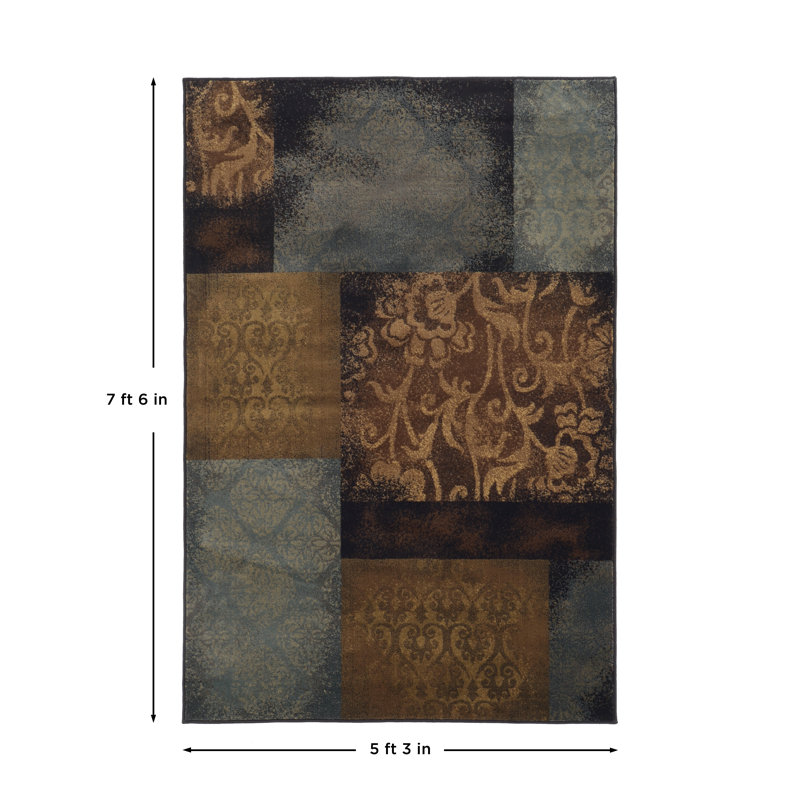 Tapis géométrique bleu / brun Geovany, Rectangle 5 pi 3 po x 7 pi 6 po