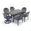 Ensemble de salle à manger 7 pièces en fonte d'aluminium toutes saisons comprenant 2 chaises pivotantes, 4 chaises et une table rectangulaire avec cadre noir