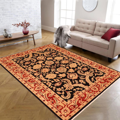 Tapis oriental noir en laine noué à la main 6 pi 1 po x 9 pi Baccio
