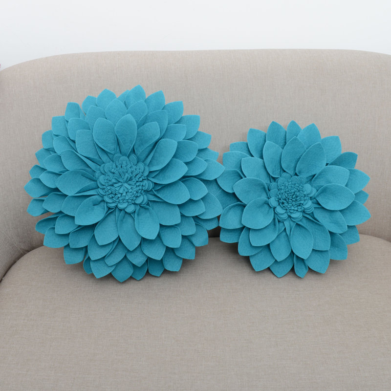Fleur De Jardin Collection Ruffled Throw Pillow, 13" x 13", Teal
