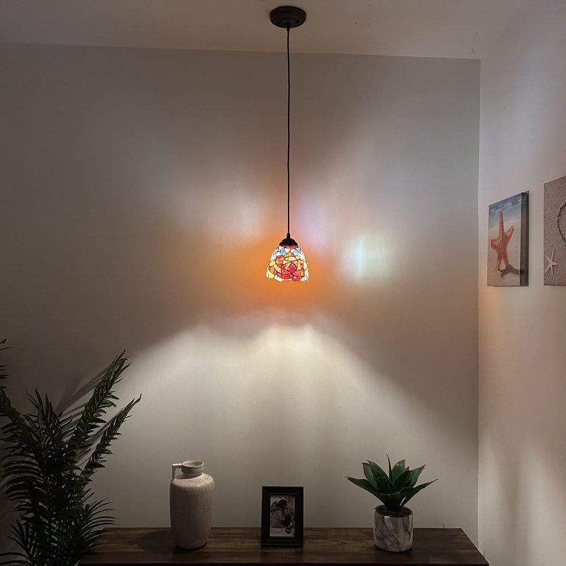 Ampoule DEL Simonson Tiffany avec lumières suspendues en vitrail et fleurs roses incluses 50H "6W"